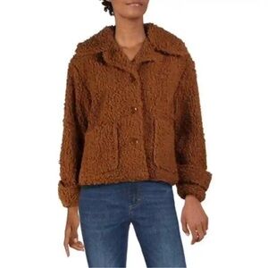 Cliche Women’s Wool Blend Teddy Sherpa Coat Jacket Size M Cocoa Brown Lined
